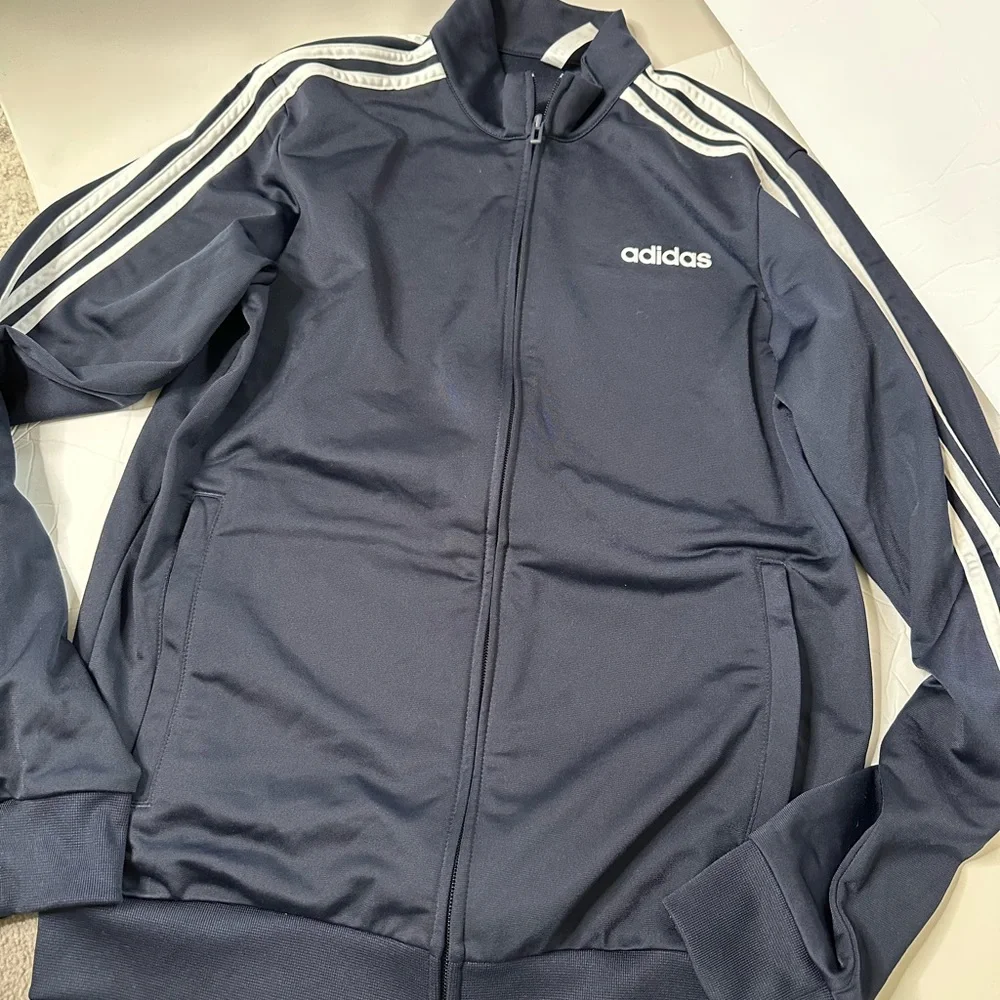 adidas Navy Blue Track Pocketed Classic Style Jacket with White Stripes - Picture 4 of 6